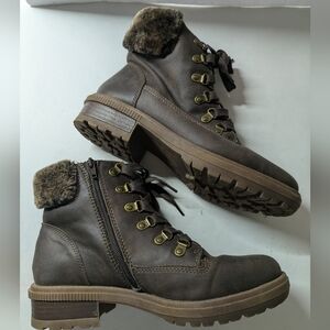 Bull Boxer B52 Dani Brown Fur Trim Ankle Boots Sz 9 Lug Soles